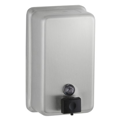 Surface-Mounted Vertical Manual Liquid Soap Dispenser, Satin Finish, 40-fl oz.