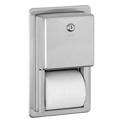Recessed Toilet Tissue Dispenser, Satin Finish, Two Rolls