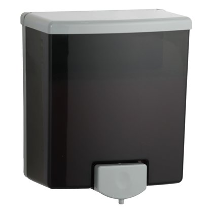 Surface-Mounted Manual Liquid Soap Dispenser, Two-tone Black and Grey Plastic, 40-fl oz.