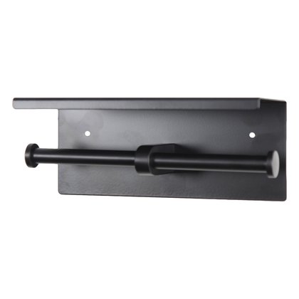 Surface Mounted Double Toilet Paper Holder with Shelf Matte Black