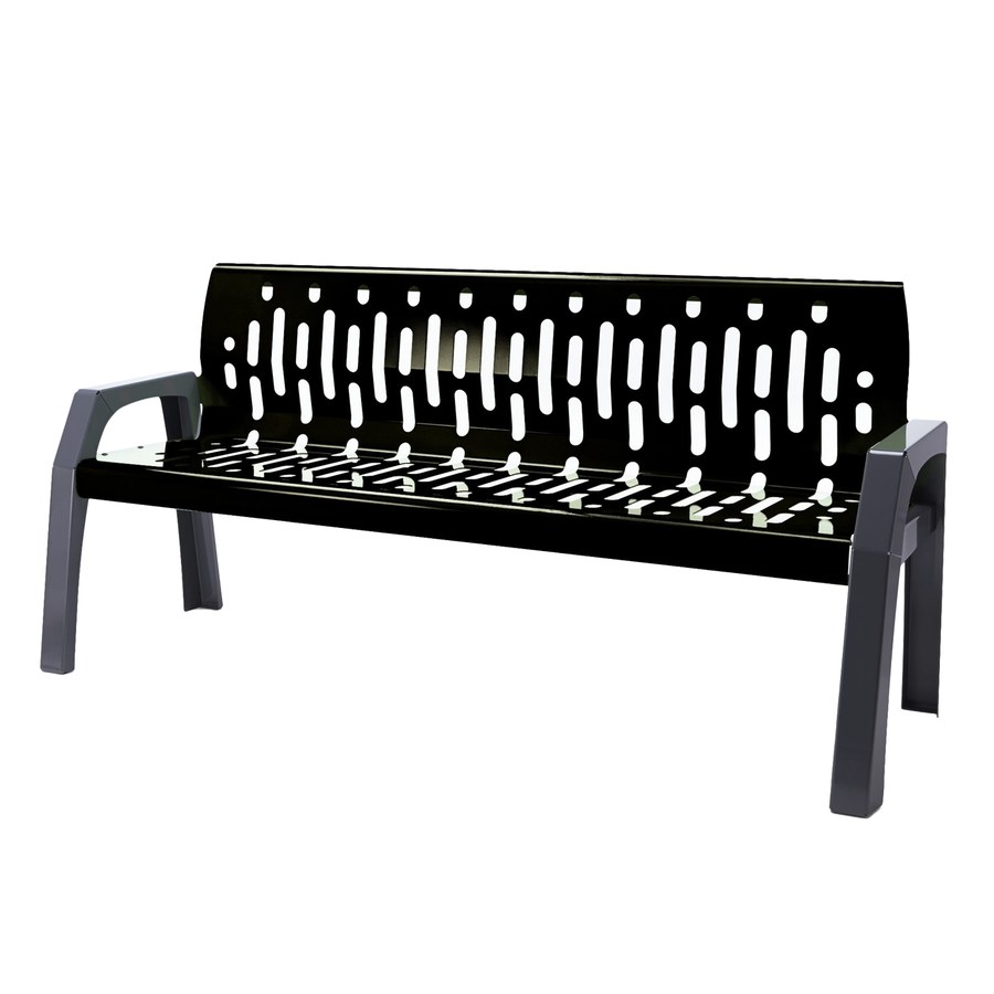 Matte black outdoor steel bench, an example of the matte black finish line